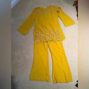Yellow Pakistani Indian Kurta and Palazzo pants